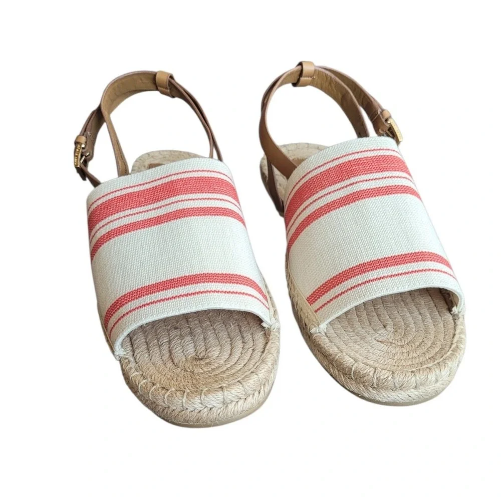 TORY BURCH 10 Elastic Awning Stripe Espadrille Sandal Women